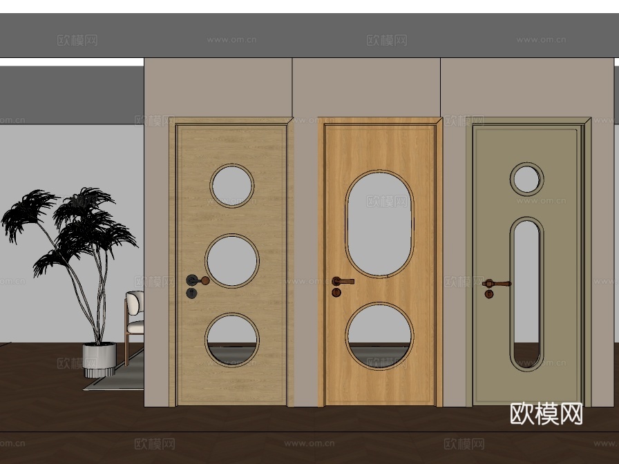 现代单开门su模型