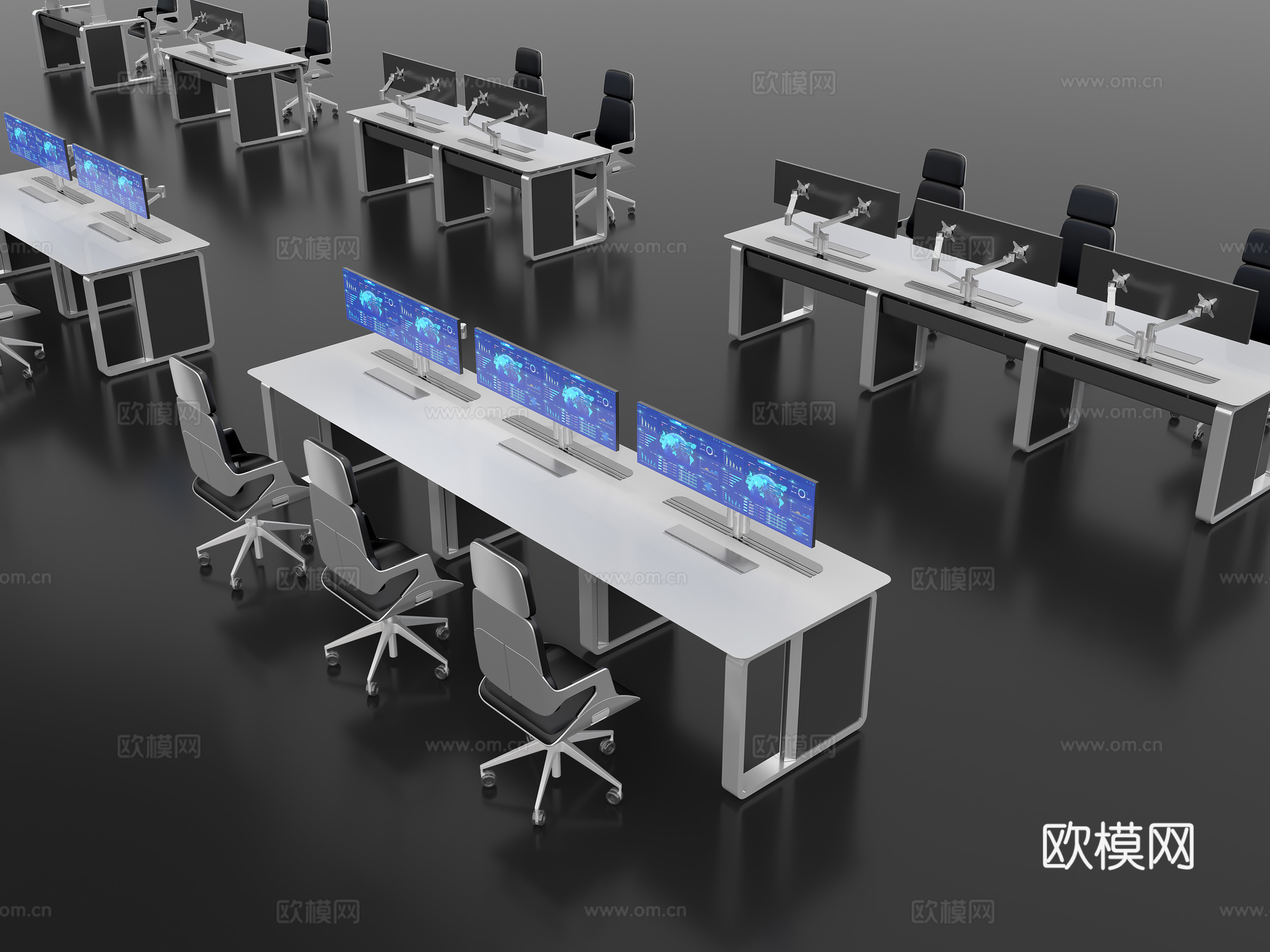 工作台 指挥中心控制台 办公桌 操作台 智能桌3d模型下载（渲染图2）