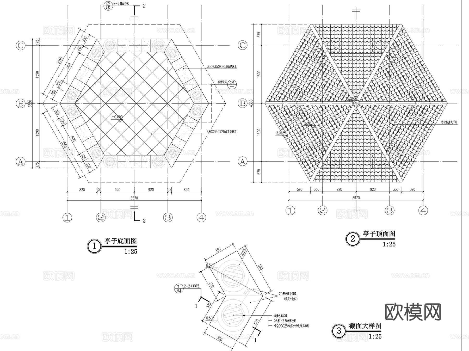 法式风格休闲景观亭CAD施工图集cad施工图