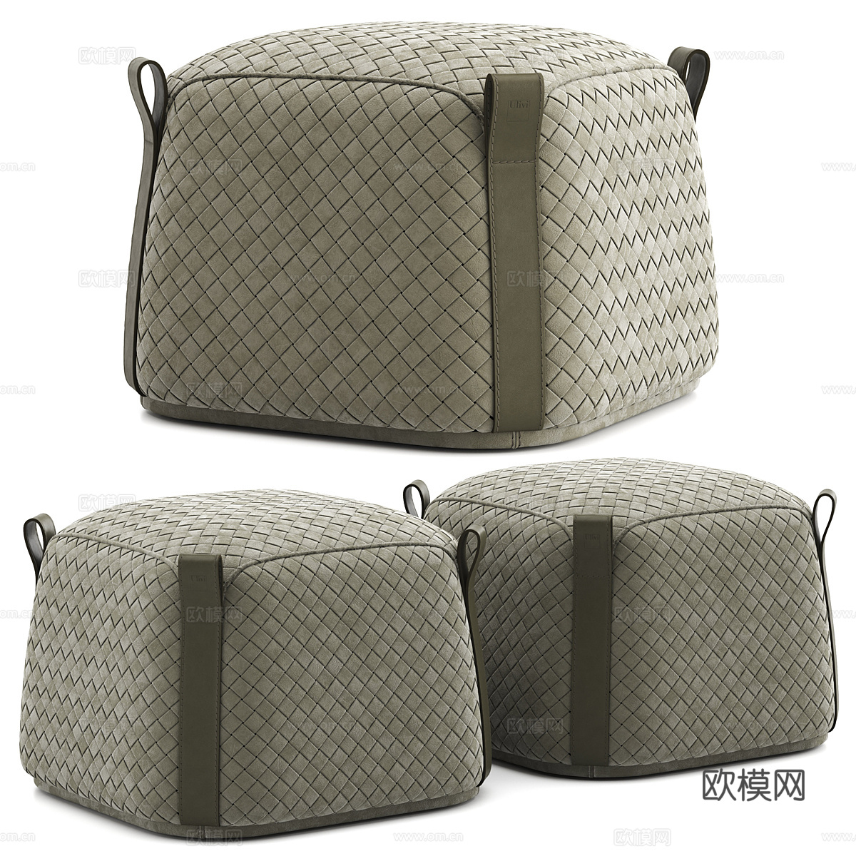 现代意式藤编皮革凳子3d模型下载（渲染图2）