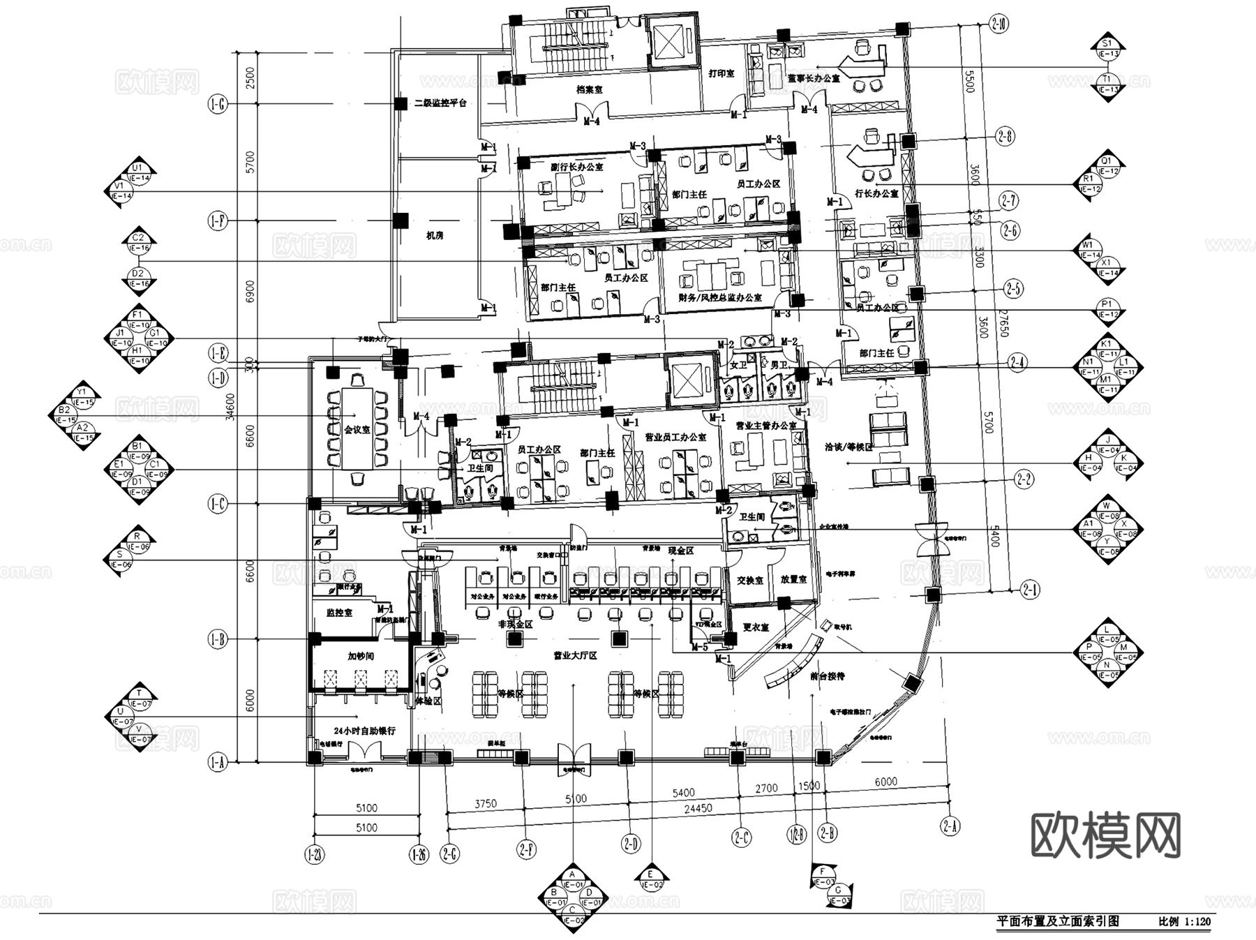 澄江中成村镇银行室内装饰CAD施工图全套cad施工图