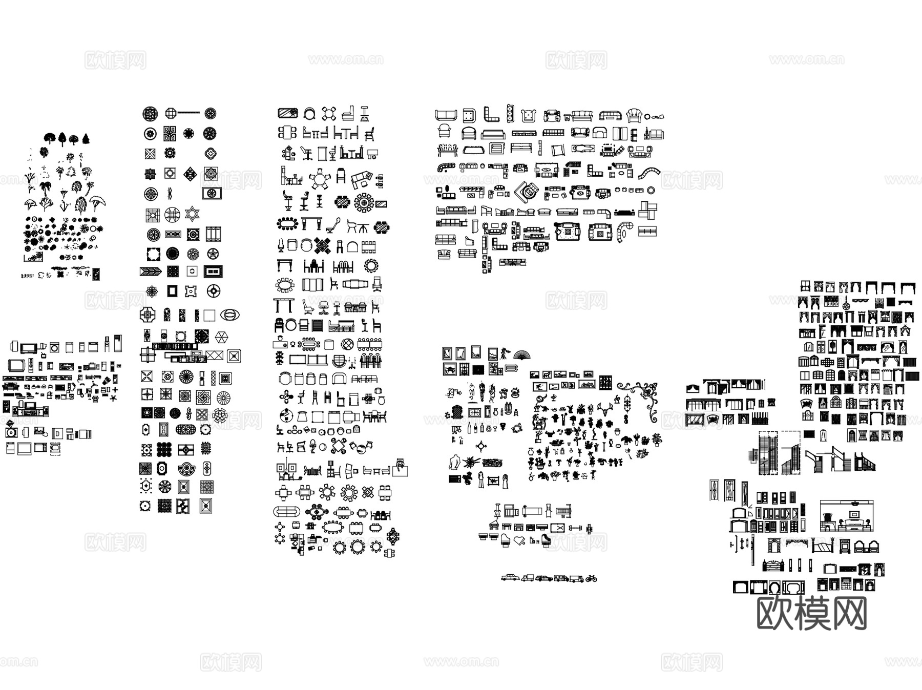 建筑园林室内常用图块图库CAD施工图图例集 29套cad施工图