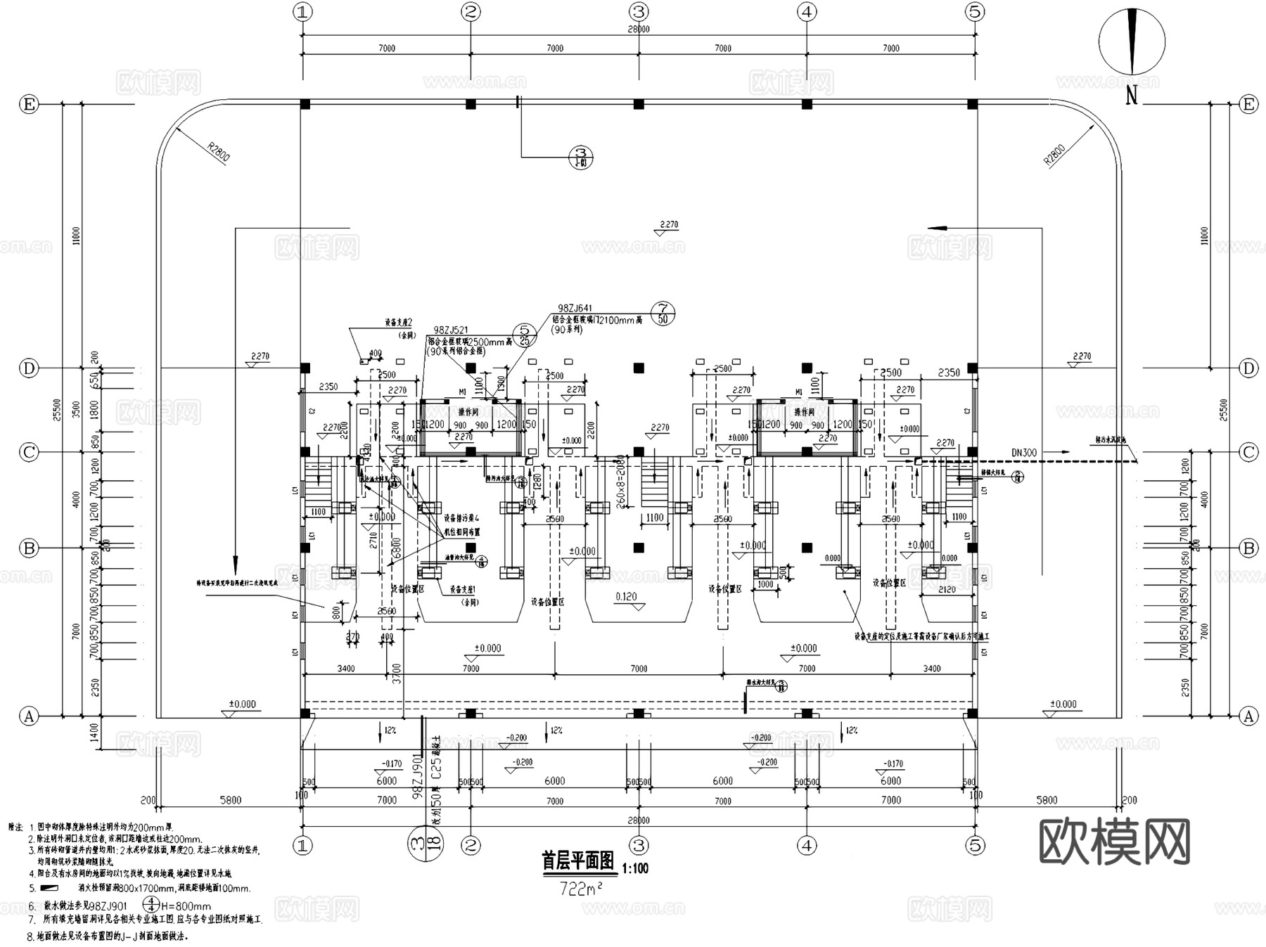 从化经开区垃圾压缩站建筑CAD施工图全套cad施工图