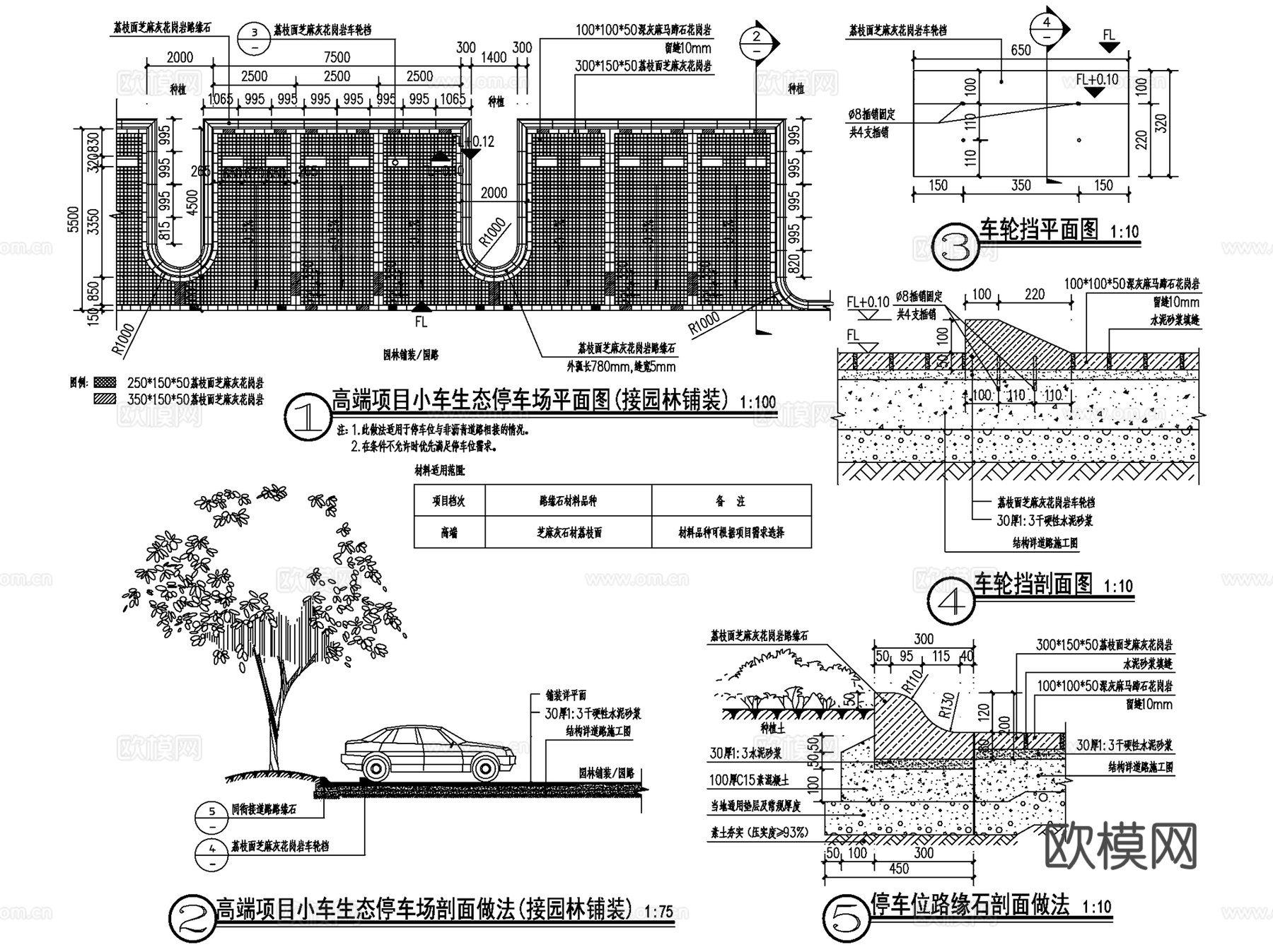恒大常用园林景观通用大样标准化CAD施工图集 12套cad施工图