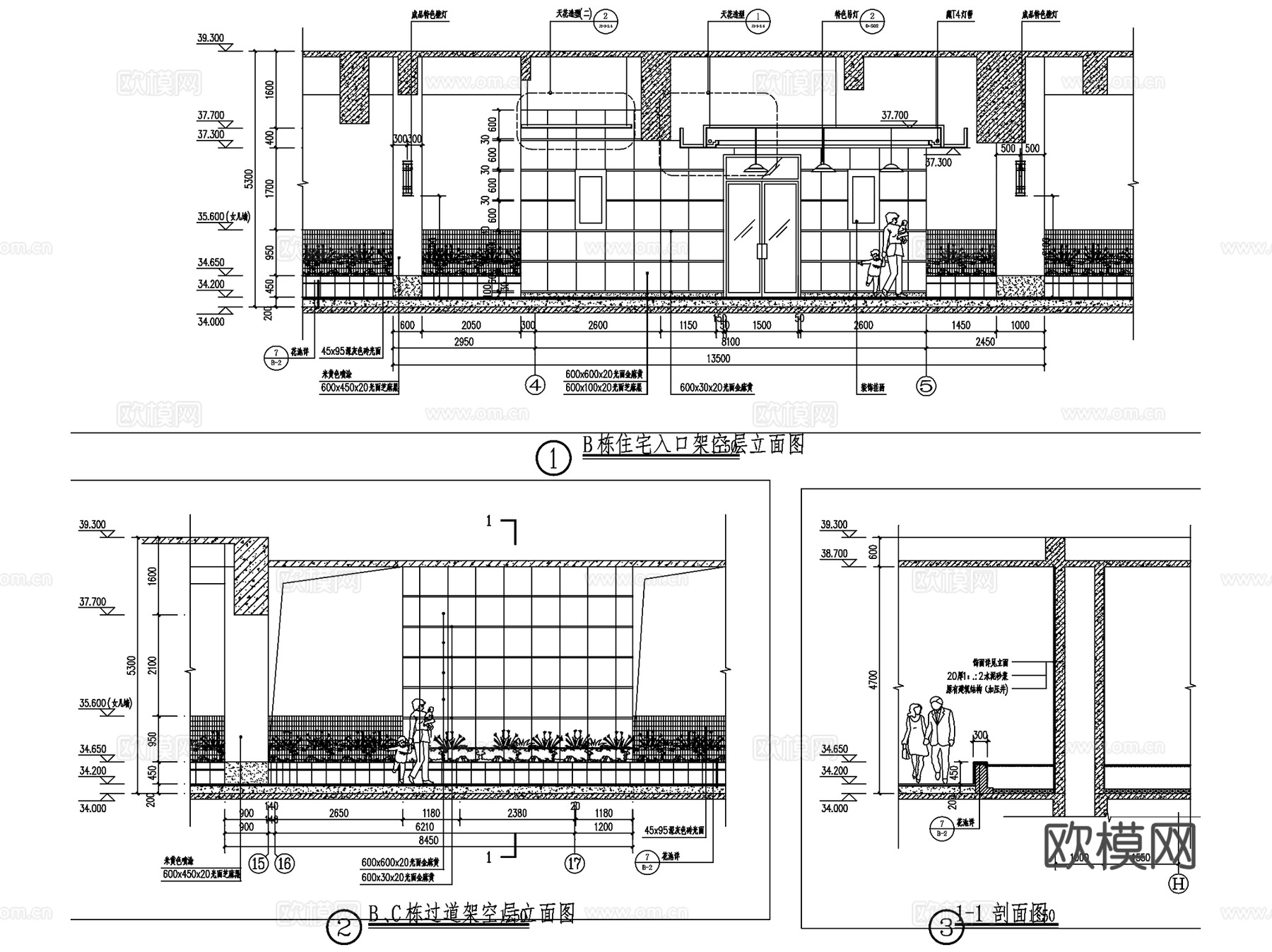 住宅架空层平面及详图CAD施工图集 10套cad施工图