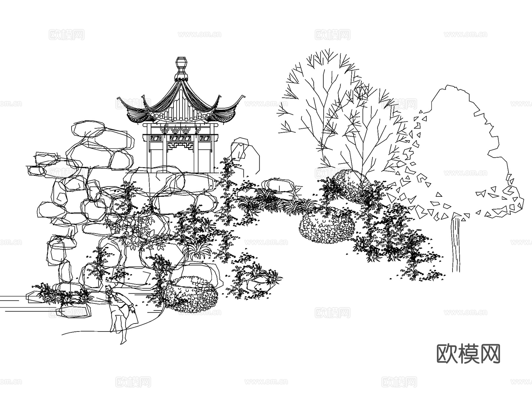 假山跌水叠水瀑布置石景观CAD施工图集cad施工图