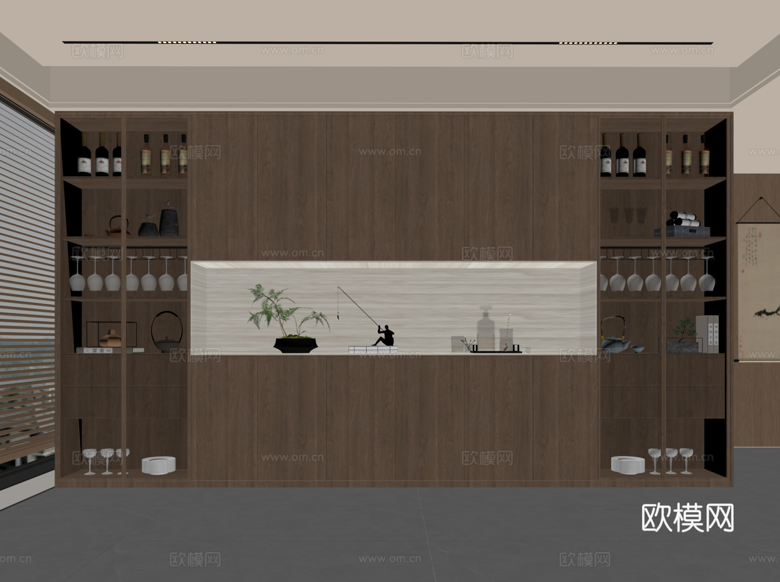 新中式酒柜 餐边柜su模型