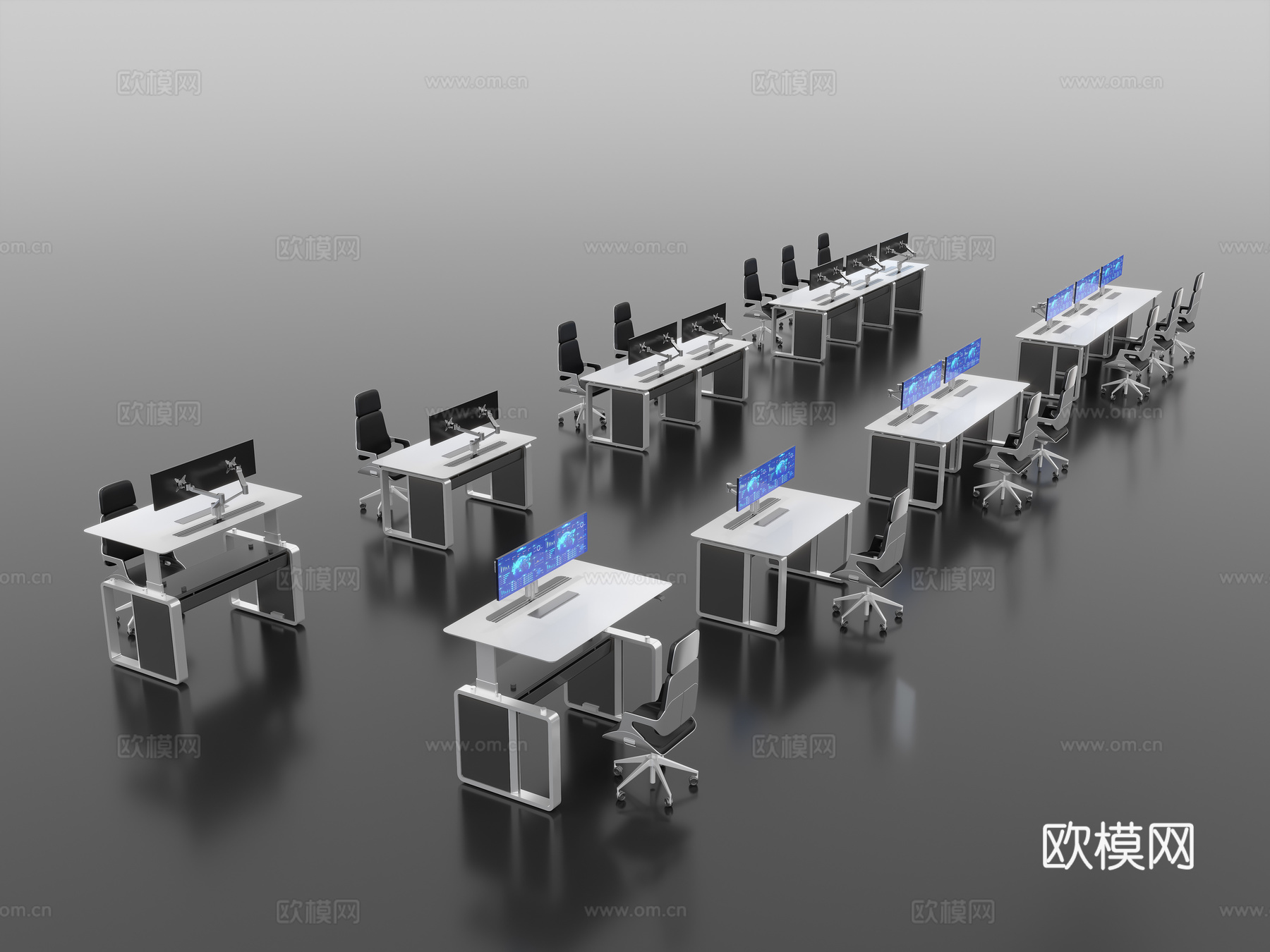 工作台 指挥中心控制台 办公桌 操作台 智能桌3d模型下载（渲染图1）