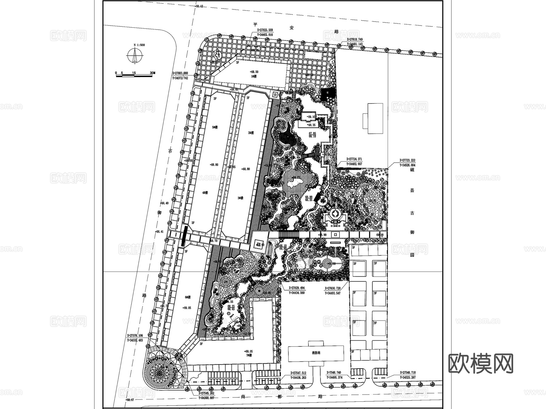 邯郸磁县古御园居住区大区景观CAD施工图全套cad施工图
