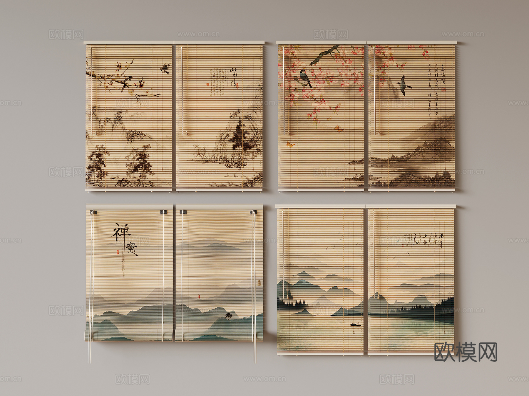 新中式卷帘 竹帘su模型
