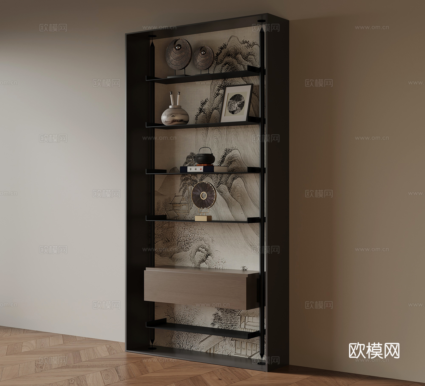 新中式置物架 装饰架su模型
