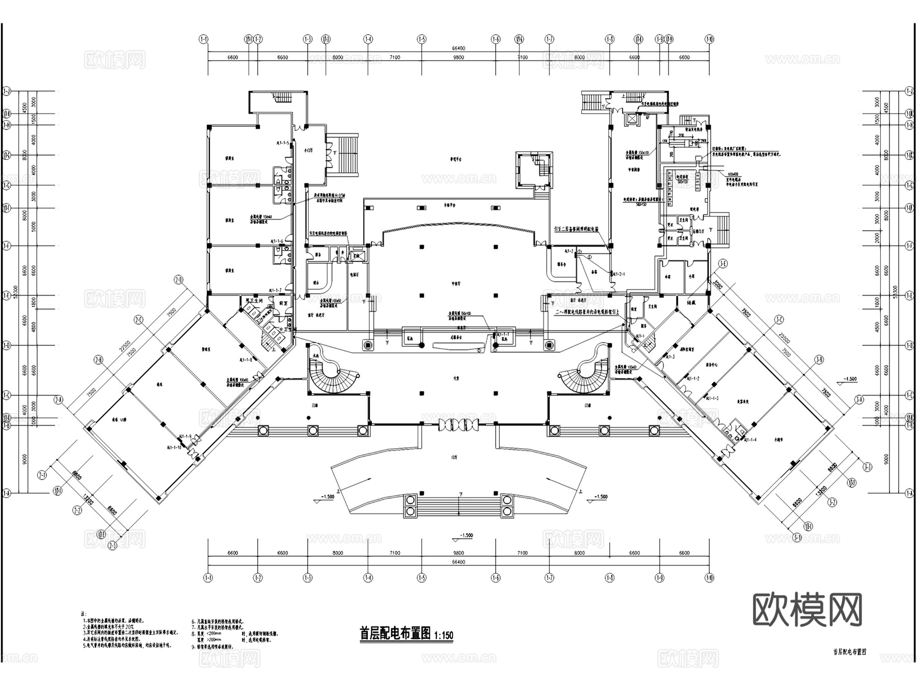 餐厅饭店食堂建筑电气工程CAD施工图集 70套cad施工图