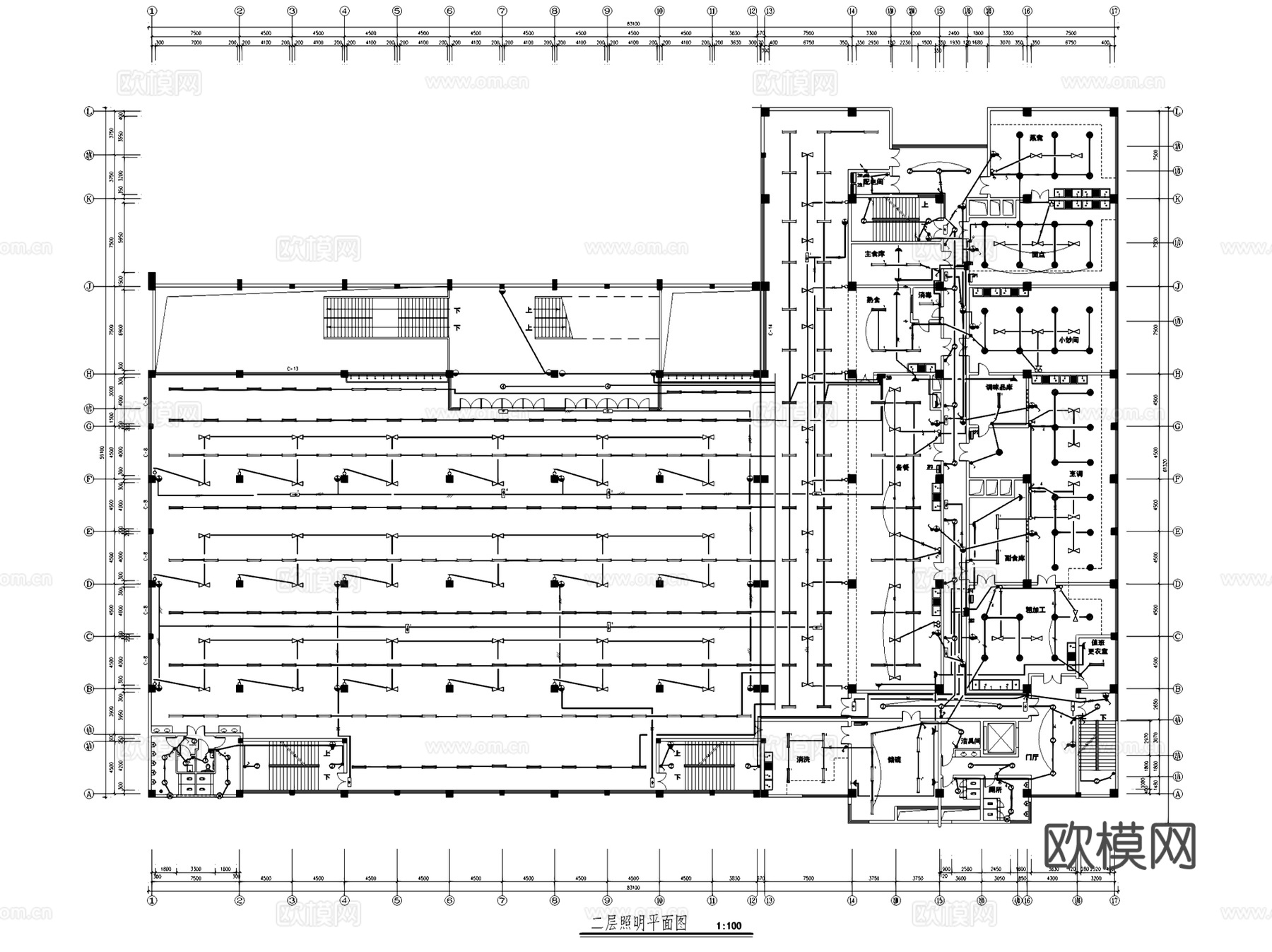 餐厅饭店食堂建筑电气工程CAD施工图集 70套cad施工图