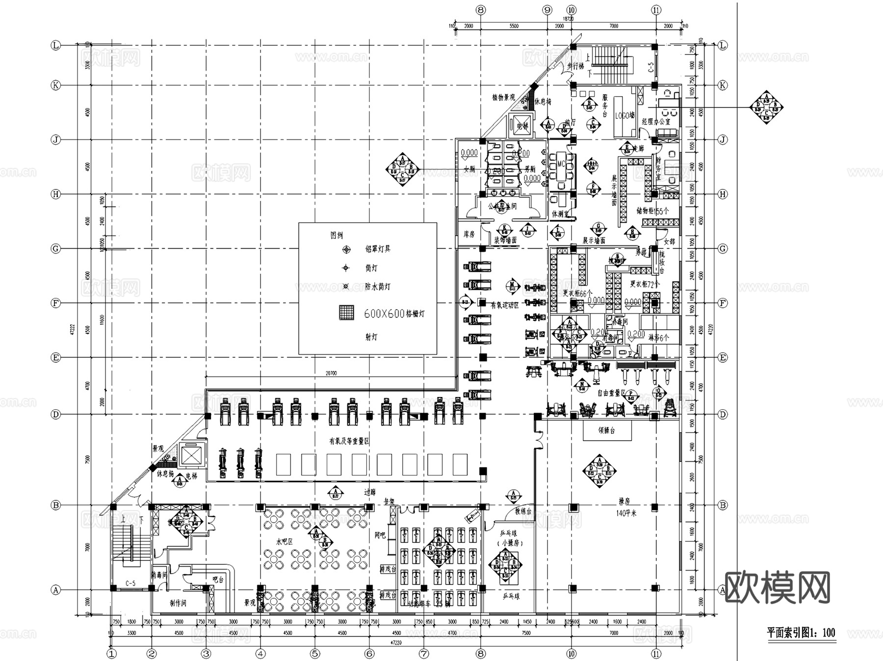 海门健身俱乐部室内装饰CAD施工图全套cad施工图