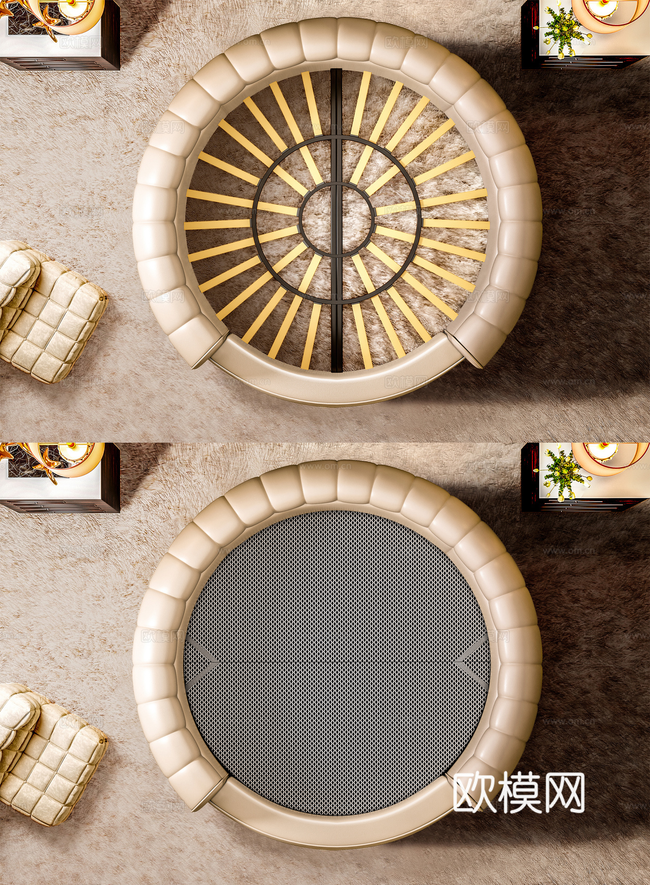 圆床床架 排骨架 消音板 婚床 塞纳圆床 主卧床 圆床 奶油3d模型下载