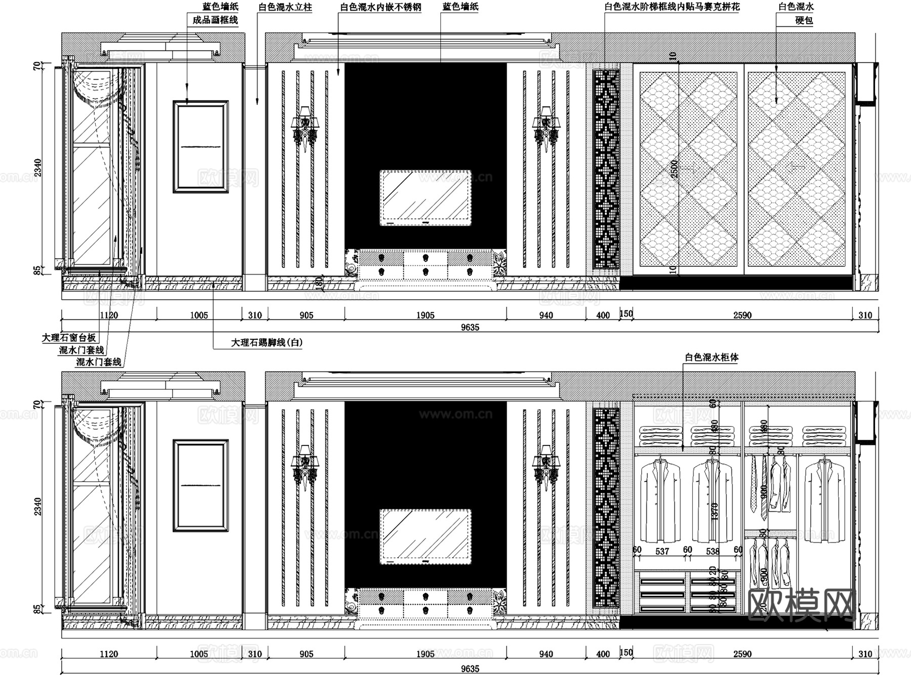 常熟名流世纪庄园丰泽岛三层别墅室内装饰CAD施工图整套cad施工图