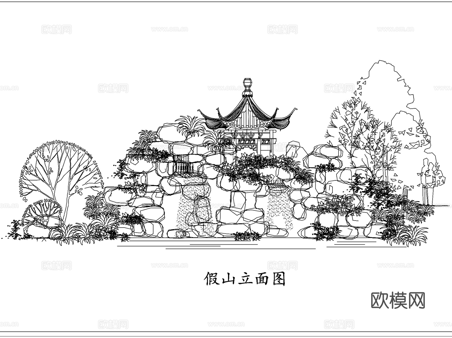 假山跌水叠水瀑布置石景观CAD施工图集cad施工图