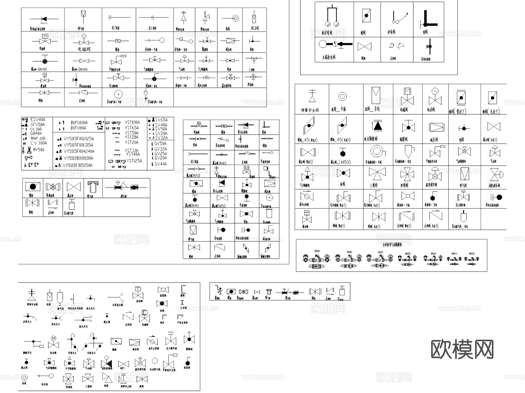 给排水水处理设备阀门水泵洁具CAD图块图例集  10套cad施工图