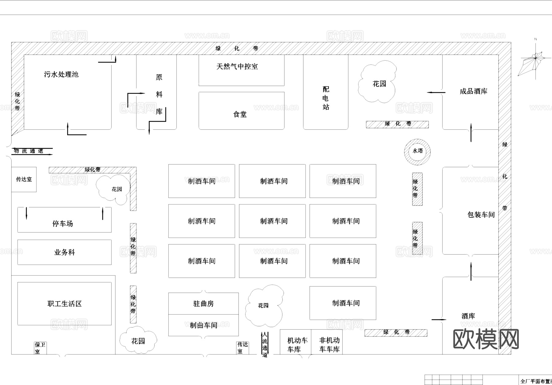 白酒工厂发酵车间CAD施工图集cad施工图