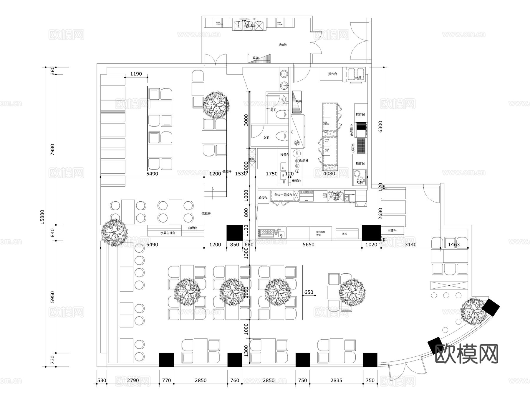 28套西餐厅牛排店餐厅餐饮空间CAD平面图cad施工图