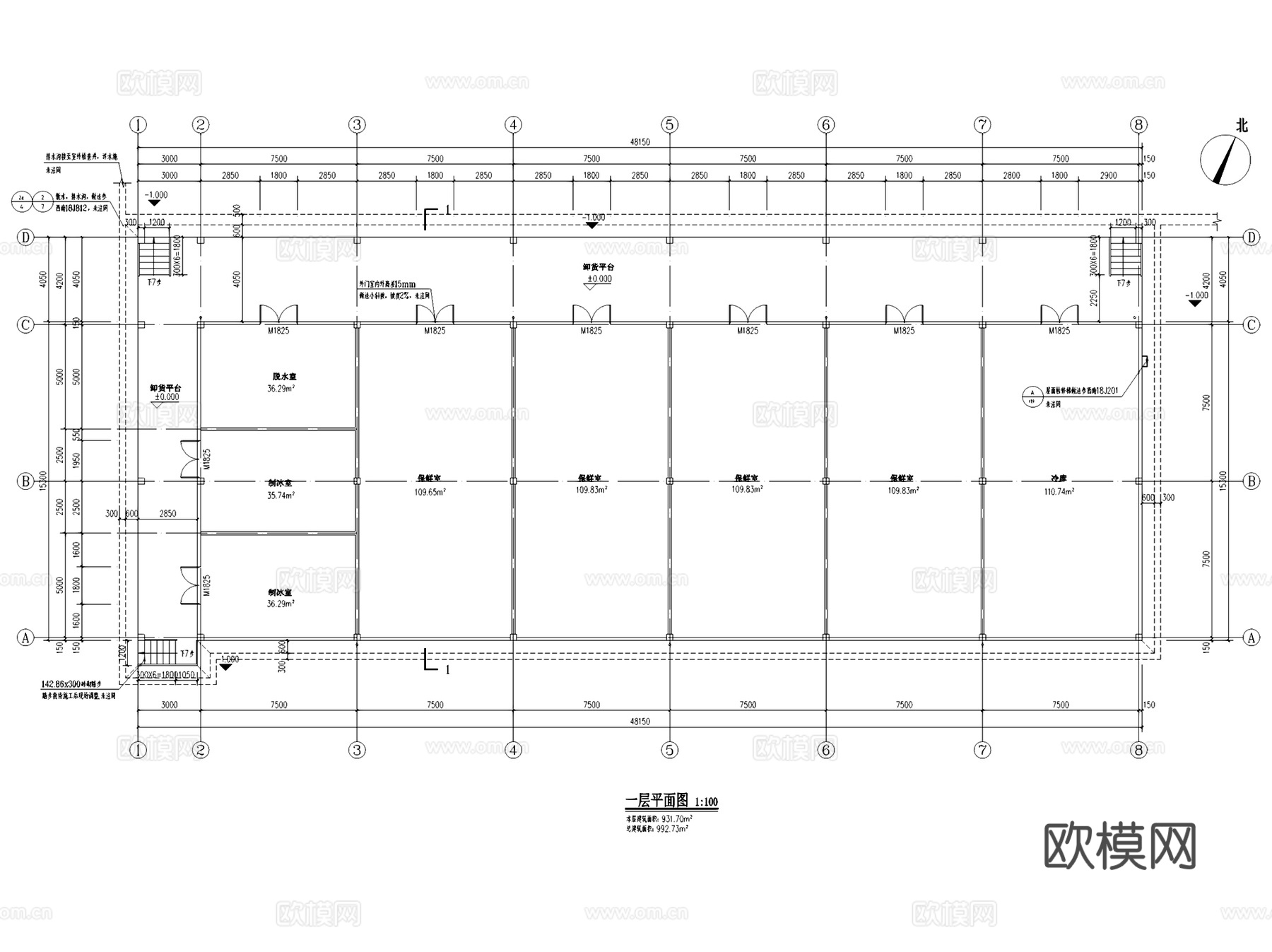 板桥街道农特产品交易市场冷库建筑CAD施工图全套cad施工图