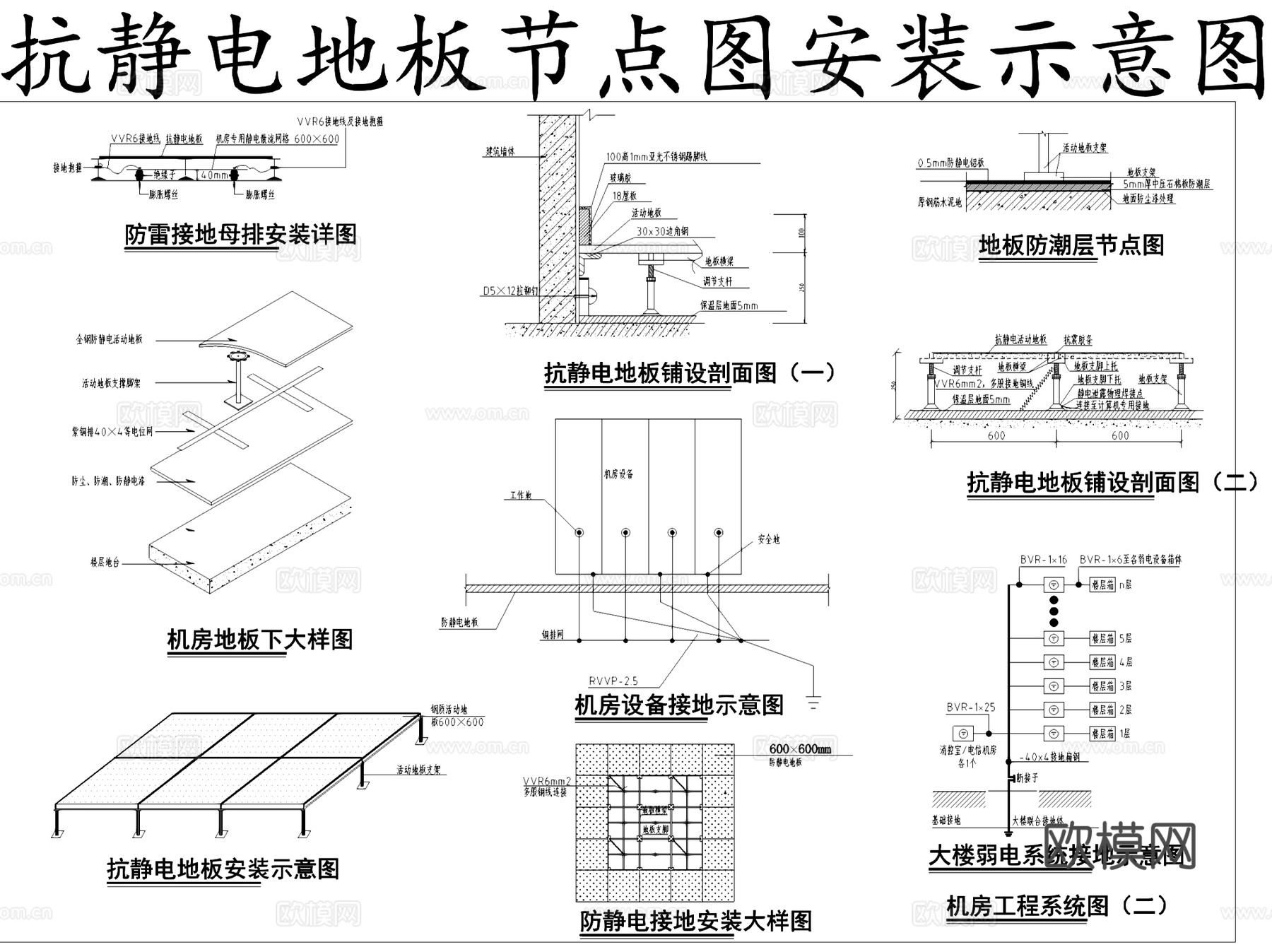 防静电防雷地板地面节点示意大样CAD施工图集cad施工图