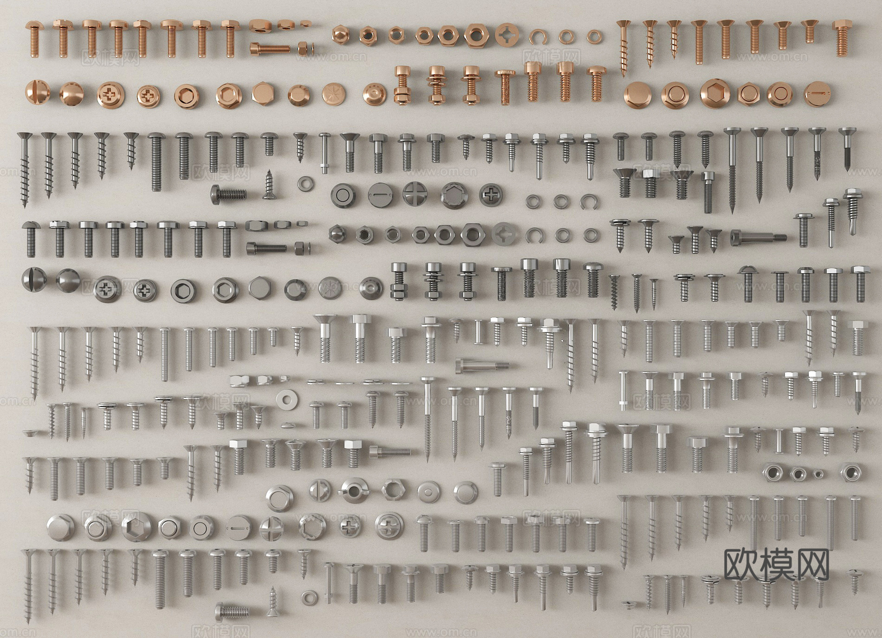 现代五金 螺丝 螺母 螺帽 钉子 铆钉3d模型下载