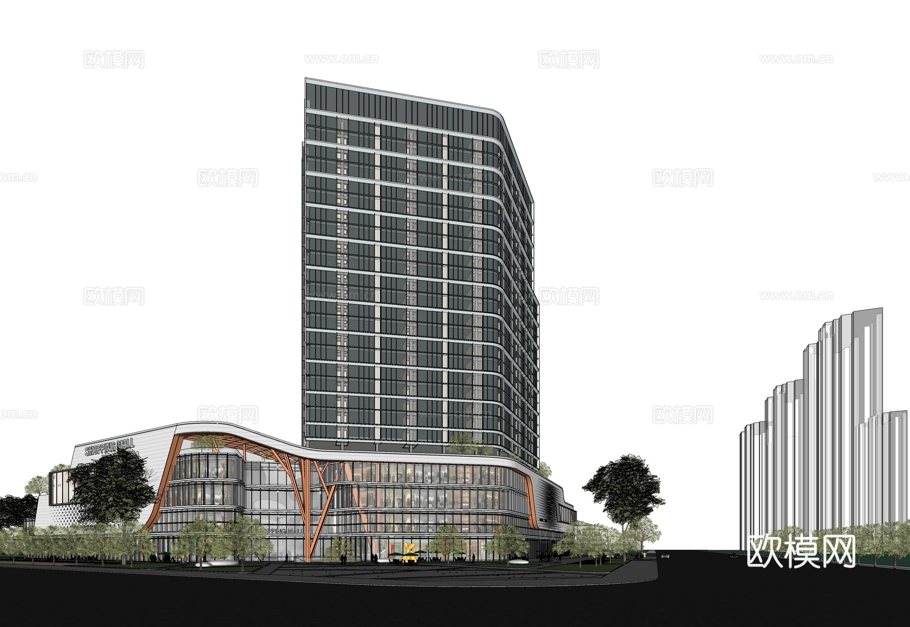 办公楼写字楼建筑 商住外观建筑 综合商业体su模型