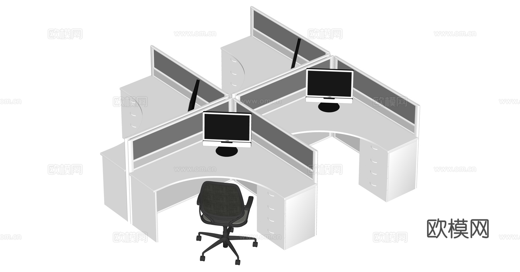 现代办公桌椅 员工工位su模型