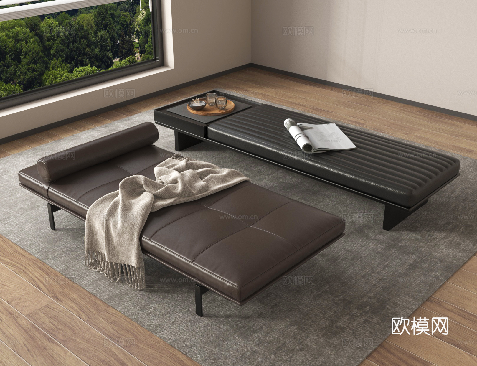 意式床尾凳 皮质床尾凳3d模型下载