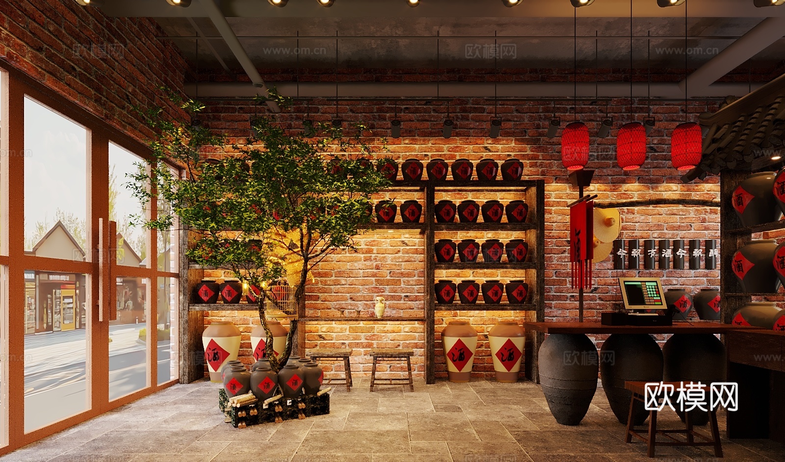 中式酒铺中式酒馆3d模型下载（渲染图1）
