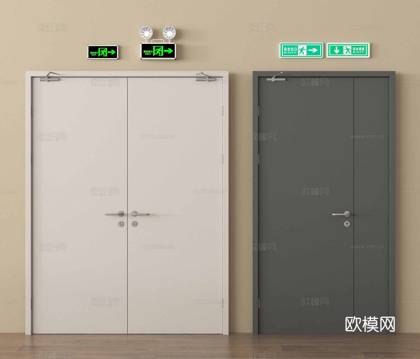 现代消防门 安全门 安全出口 应急感应灯su模型