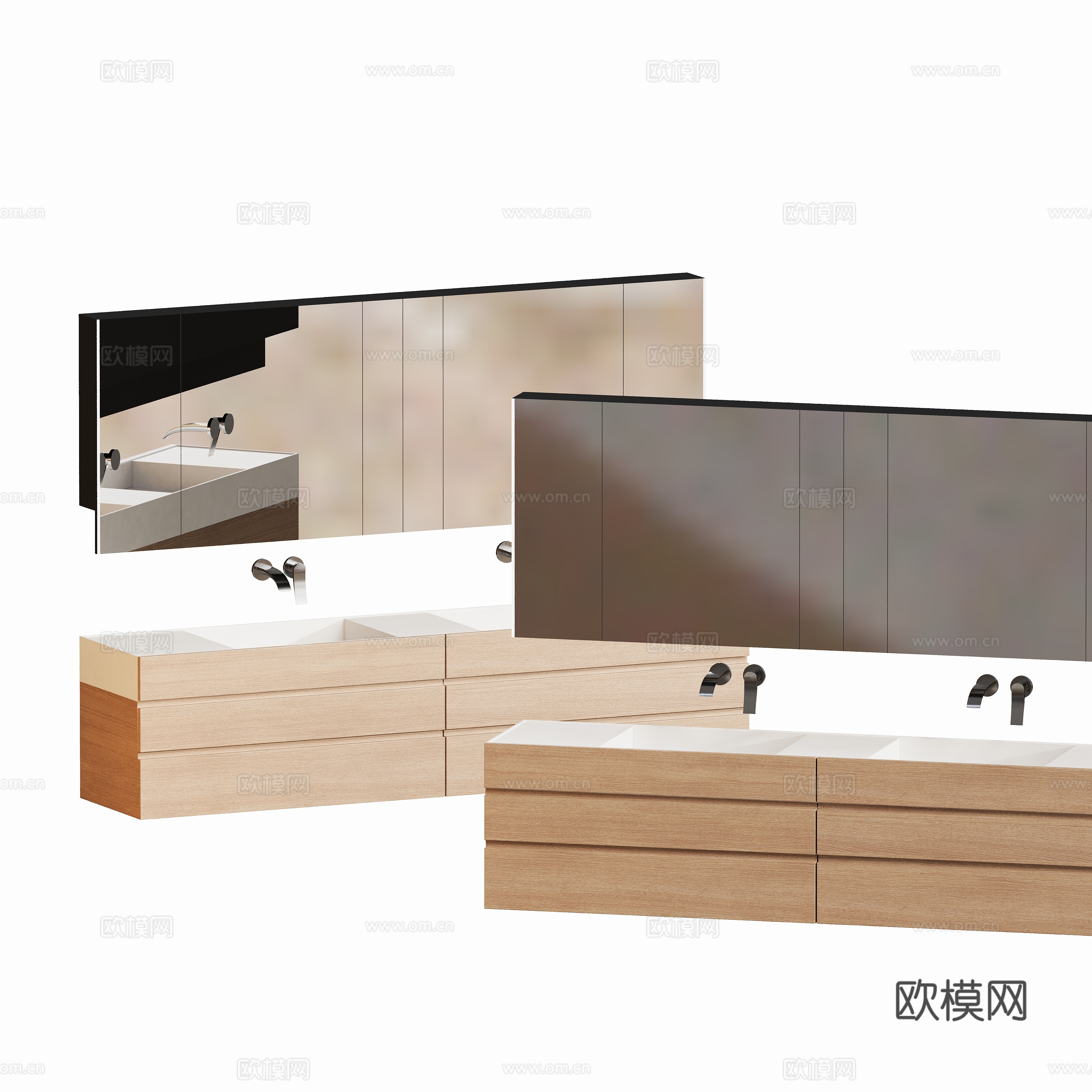 现代卫生间洗手台浴室镜柜su模型