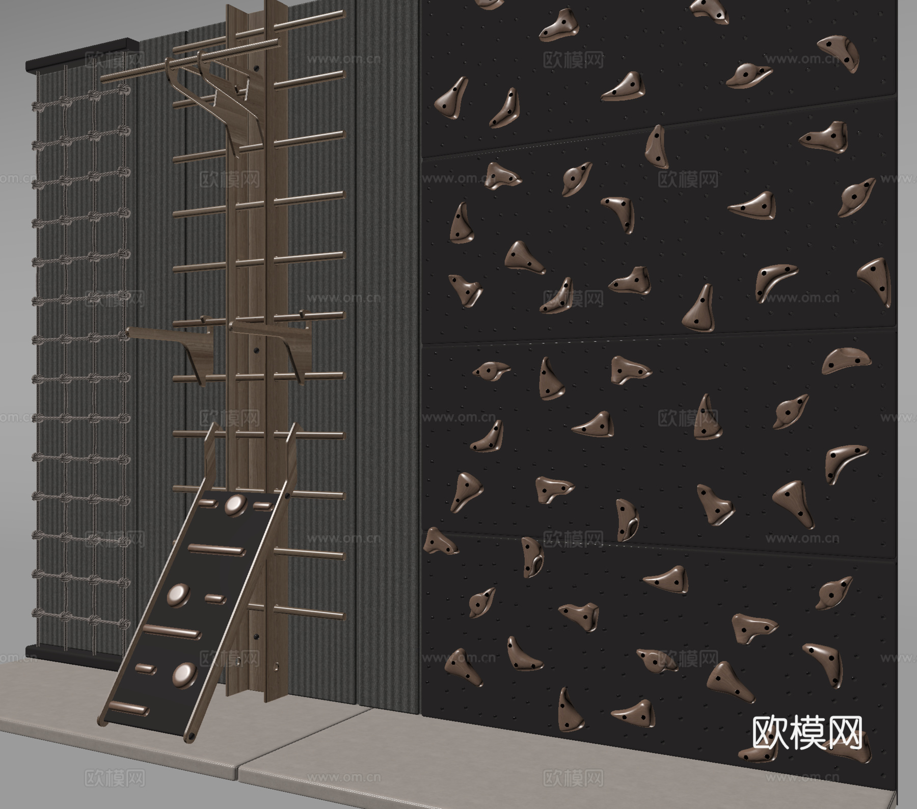 现代攀岩墙 儿童跑爬架su模型