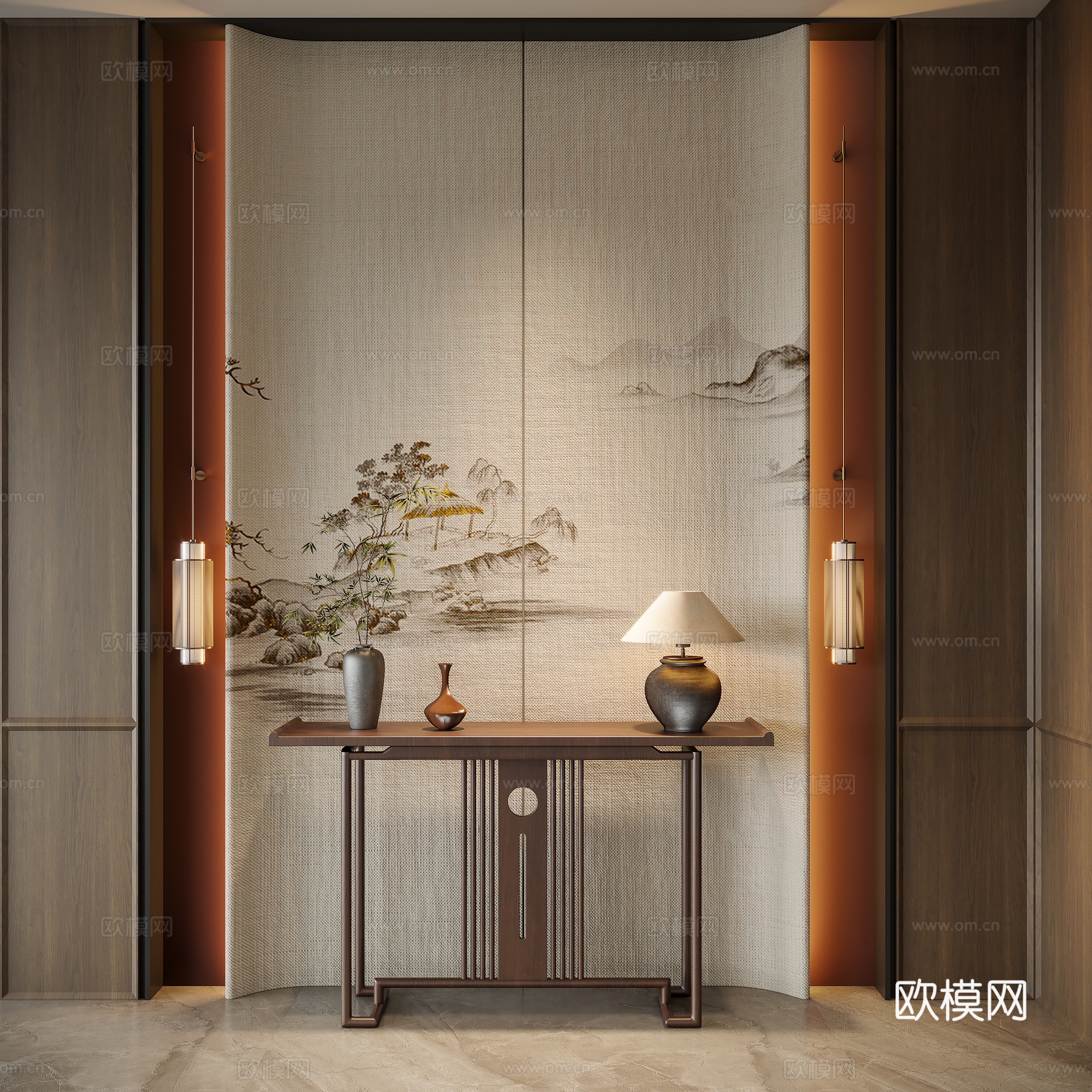 新中式玄关su模型
