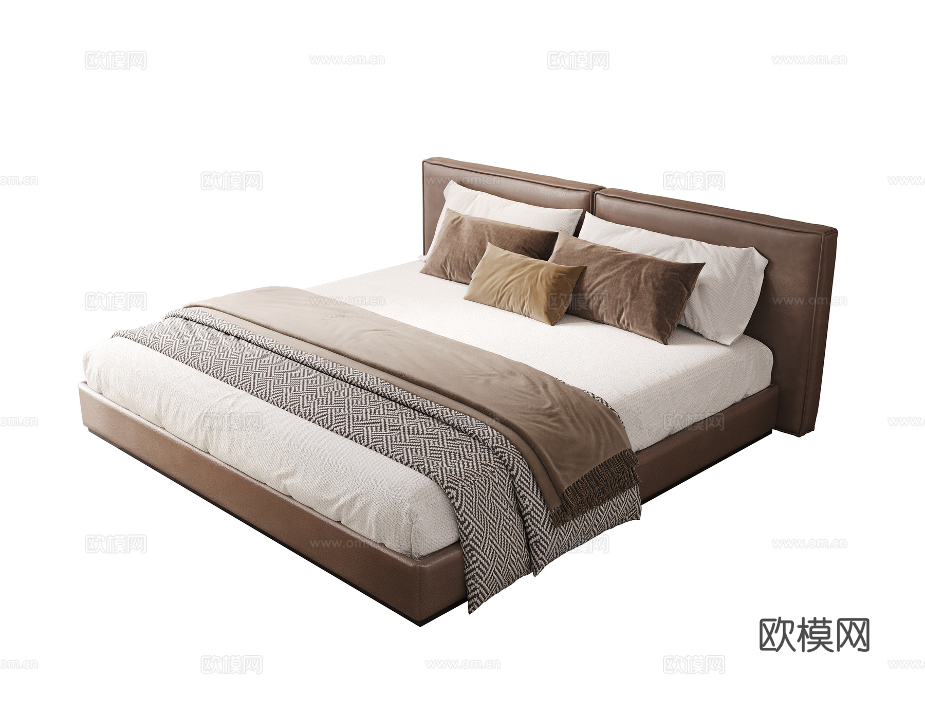 现代简约双人床 主卧床 皮质床3d模型下载