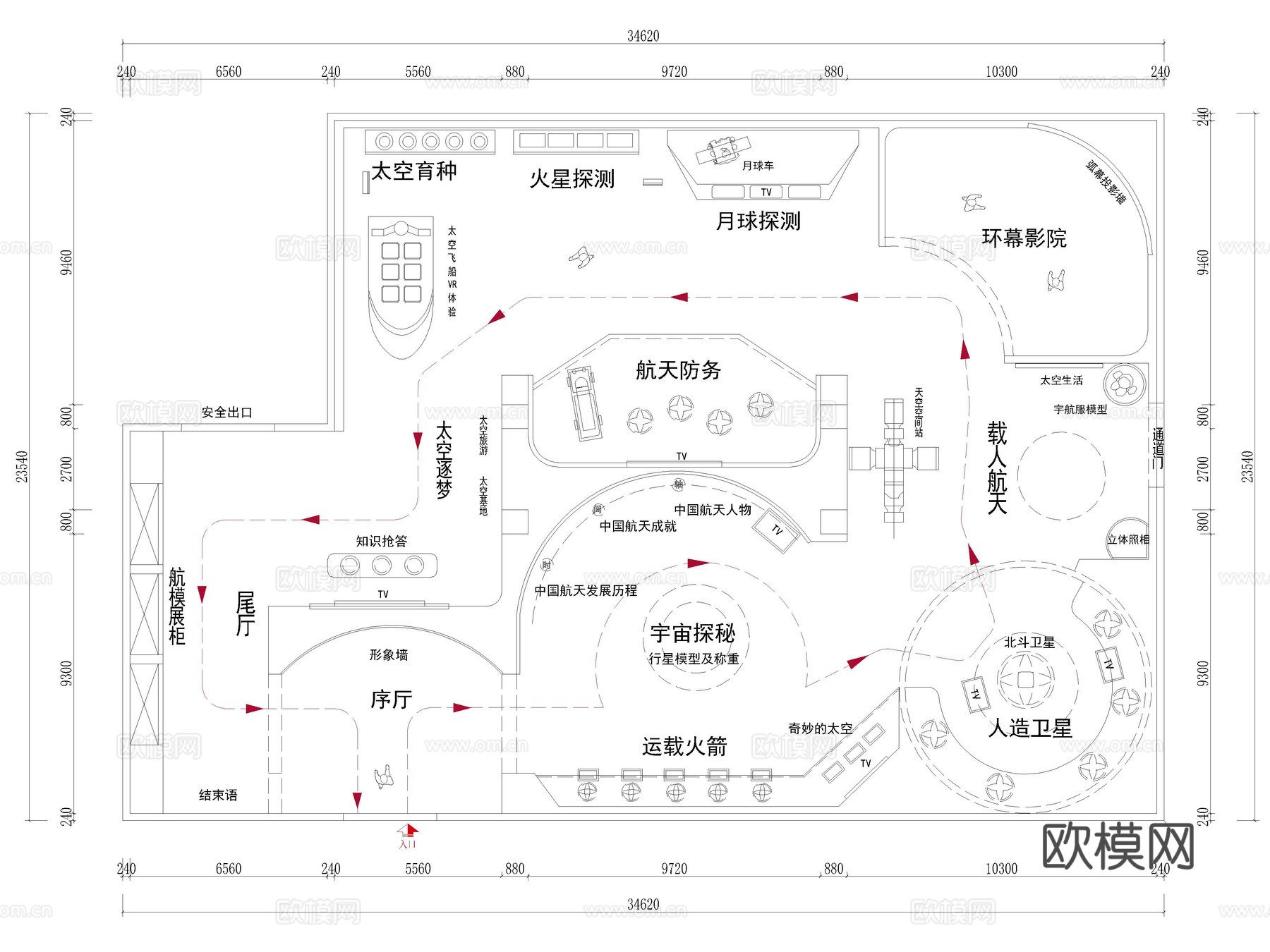 10套科技展厅航天航空新能源展厅CAD图纸cad施工图