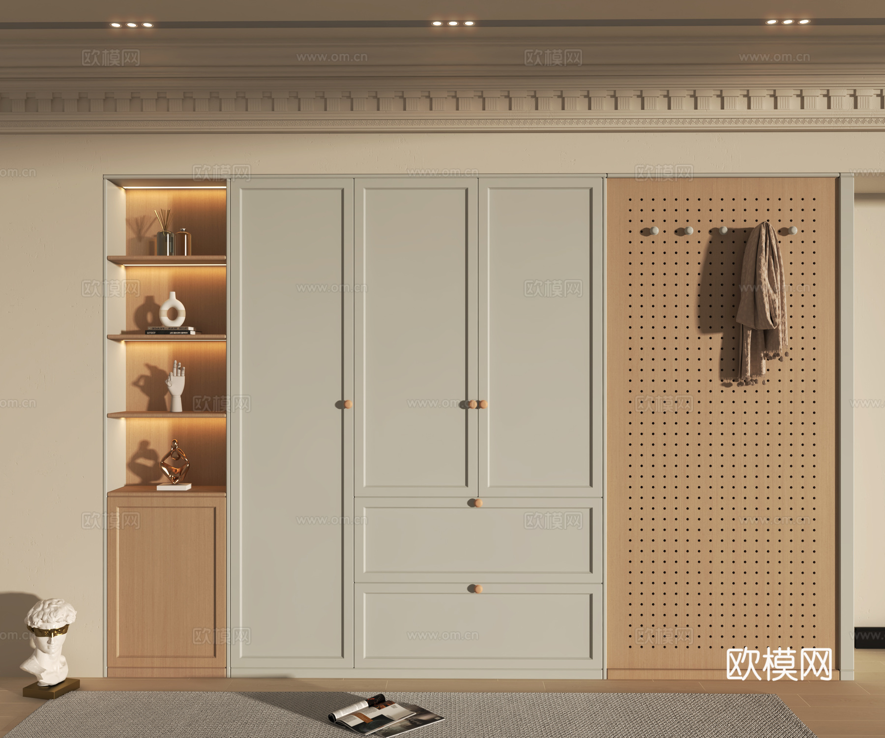 法式奶油风衣柜3d模型下载