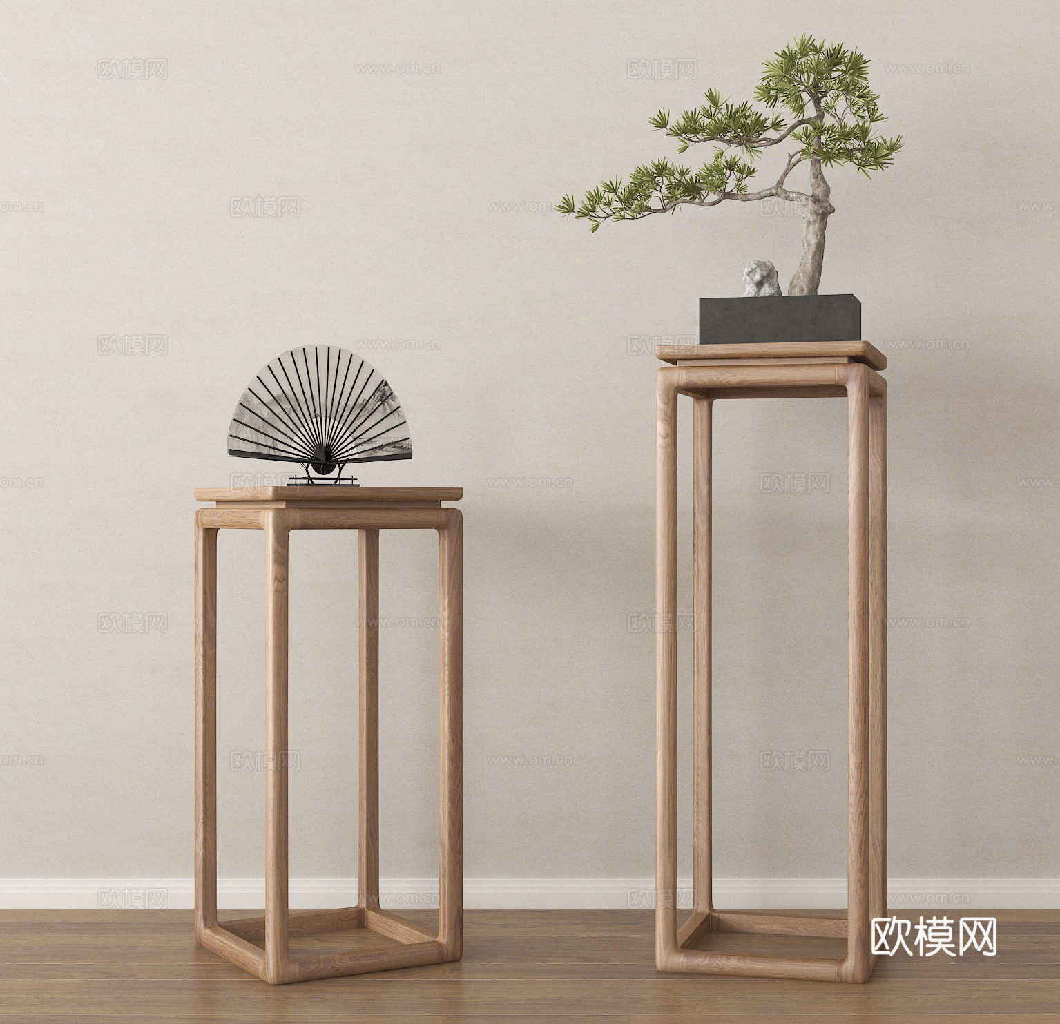 新中式花几 花架 盆景su模型