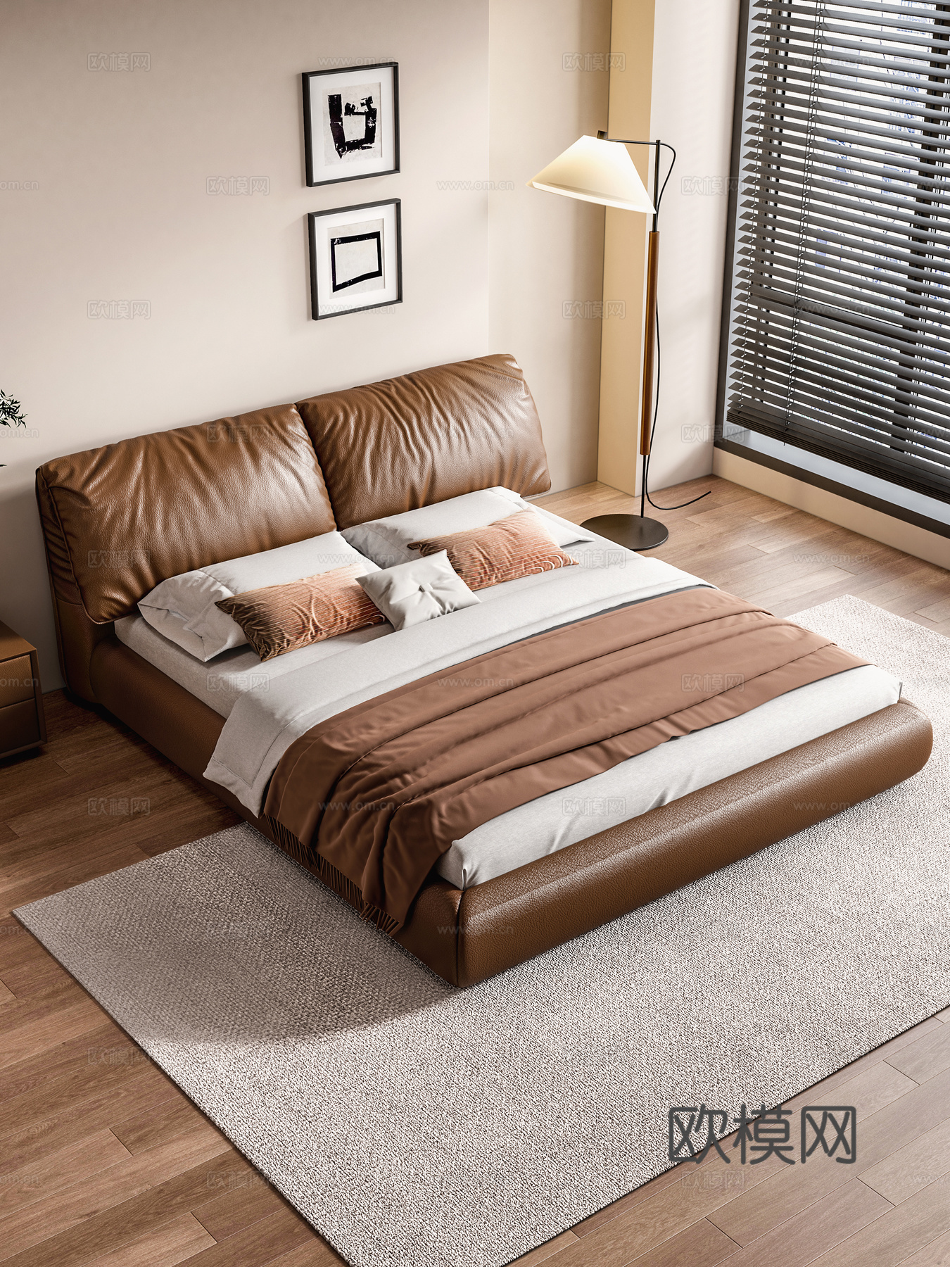 现代双人床 意式极简双人床 象耳朵床 落地床 baxter3d模型下载（渲染图3）