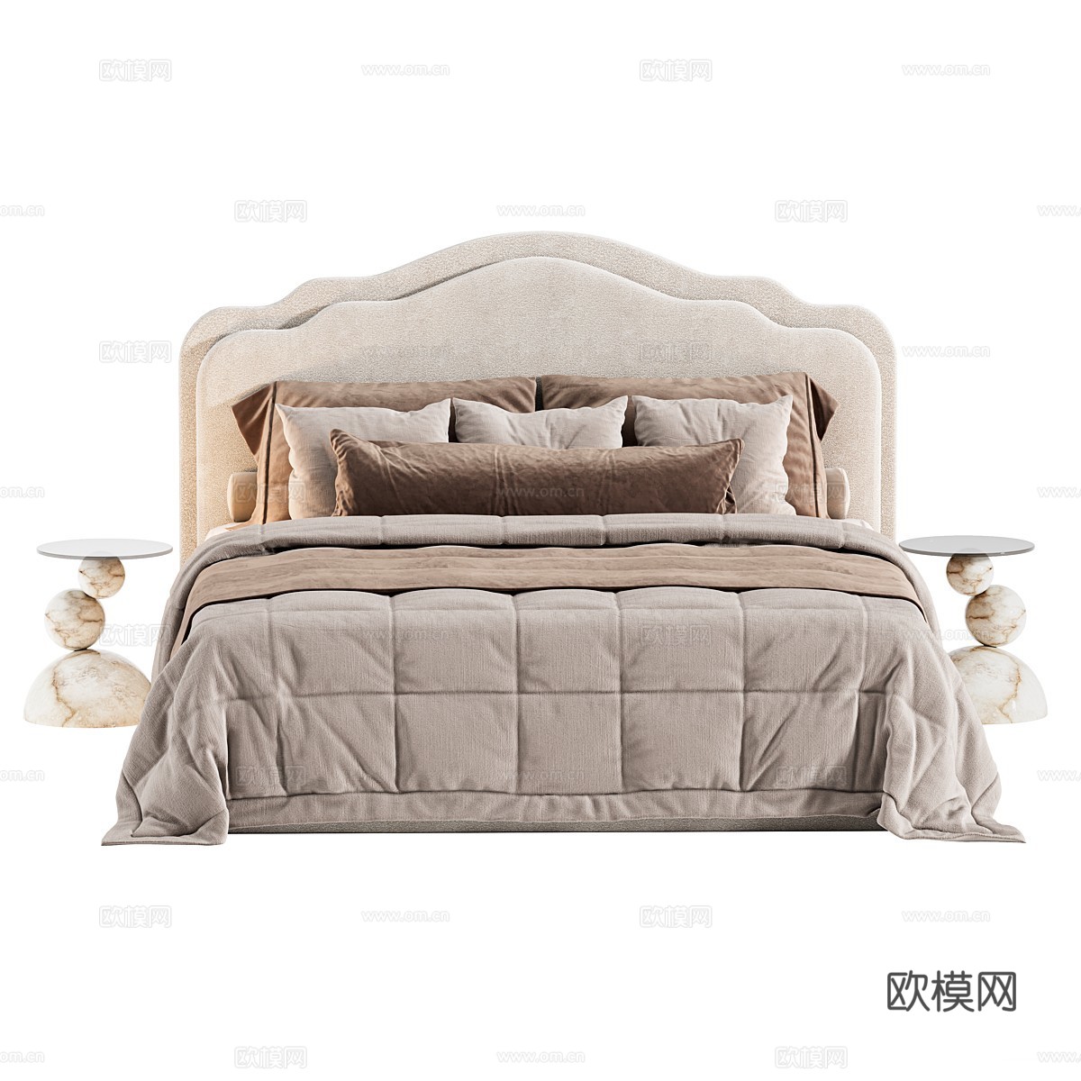 法式 Vanessa 布艺双人床3d模型下载（渲染图3）