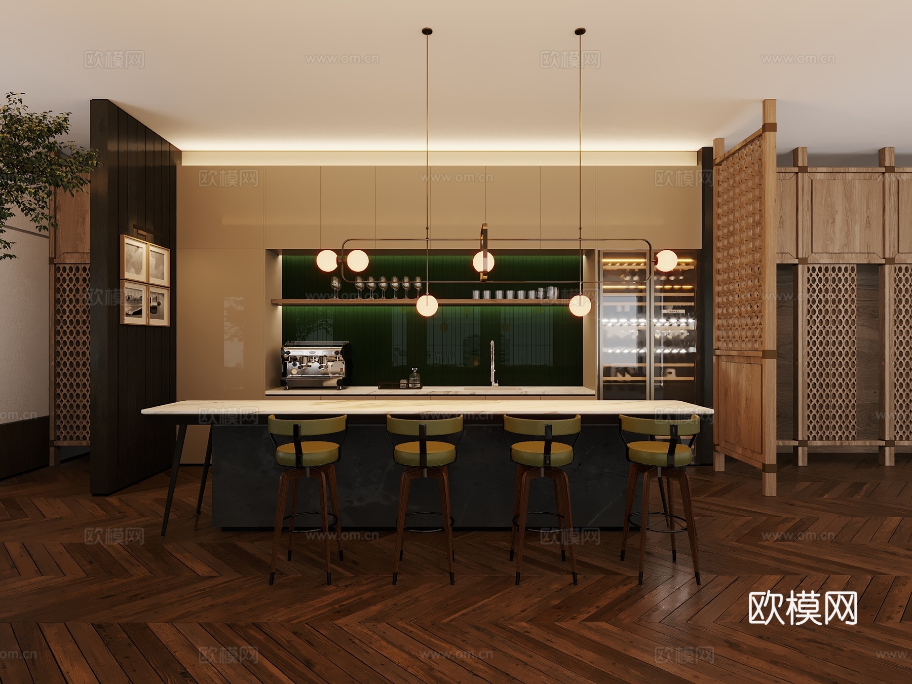 现代办公室休闲区茶水间3d模型下载（渲染图2）