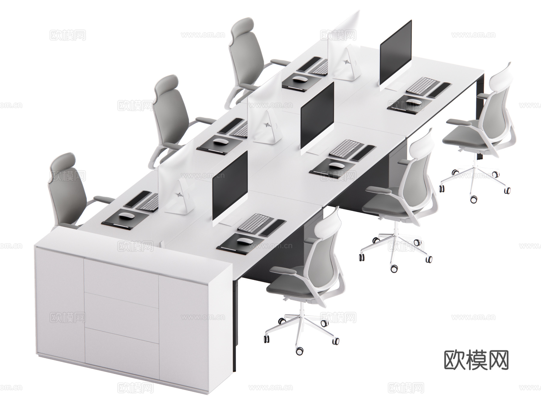 现代办公桌椅 员工工位su模型