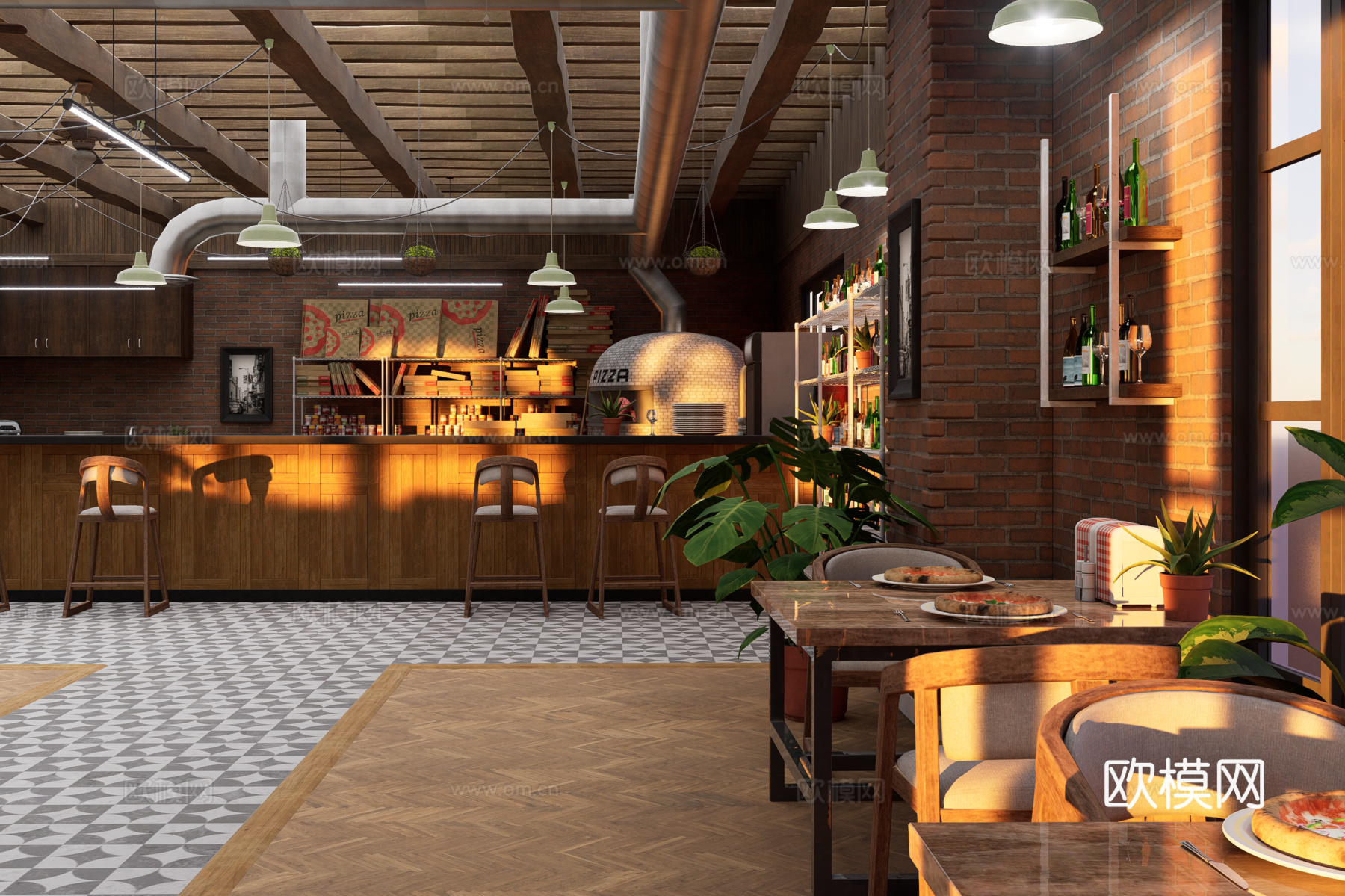 披萨餐厅3d模型下载（渲染图2）
