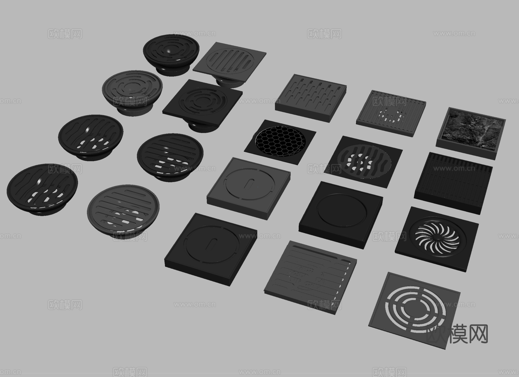 现代极简地漏 不锈钢地漏su模型