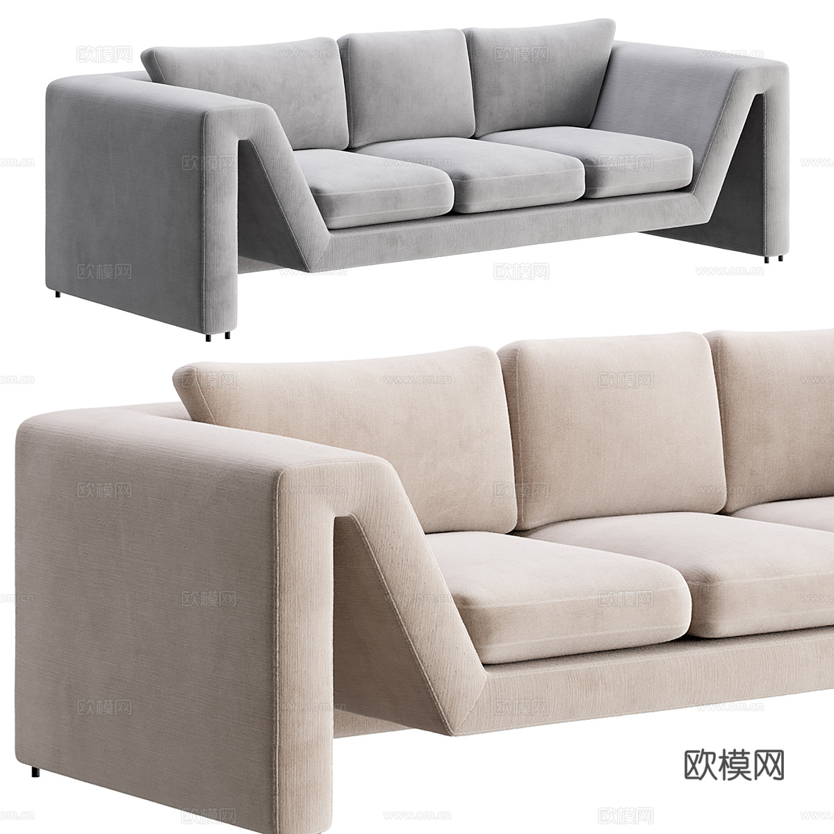 现代意式 Manu 三人布艺休闲沙发3d模型下载（渲染图6）