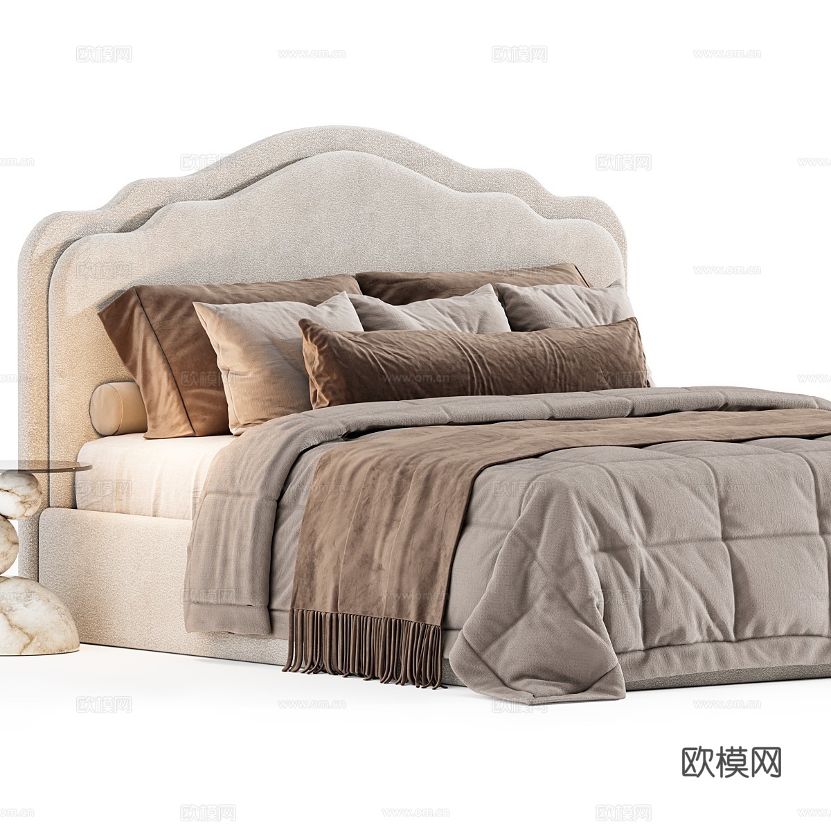 法式 Vanessa 布艺双人床3d模型下载（渲染图4）