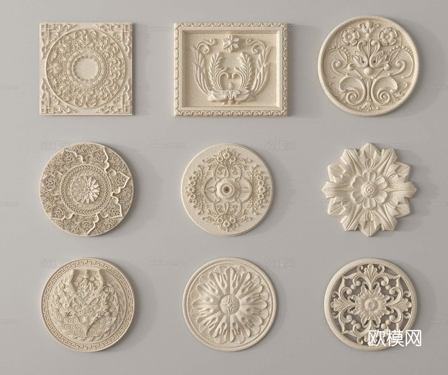 欧式雕花 石膏灯盘3d模型下载