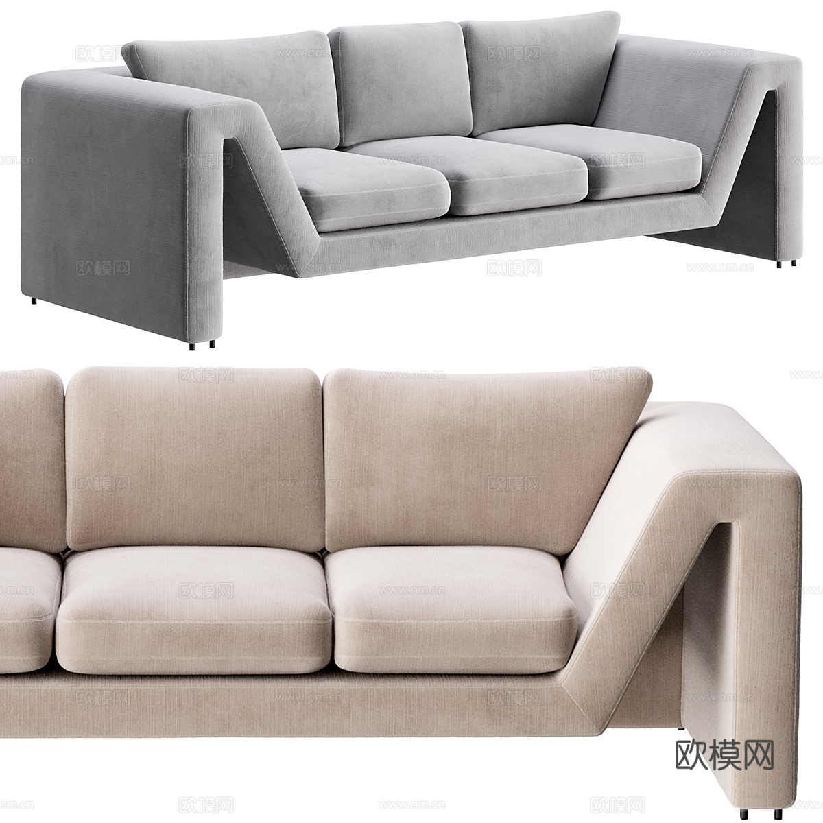 现代意式 Manu 三人布艺休闲沙发3d模型下载（渲染图1）