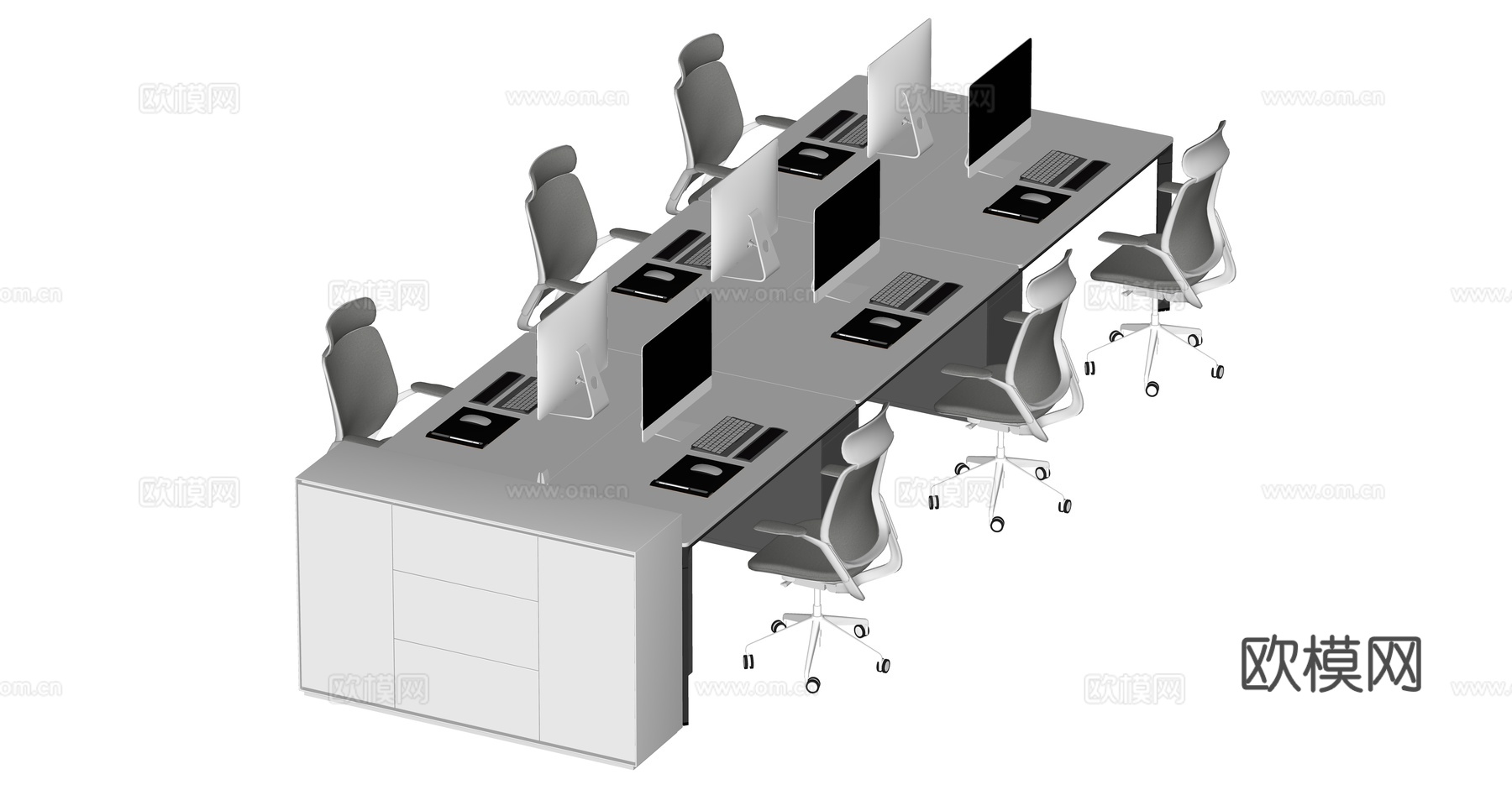 现代办公桌椅 员工工位su模型